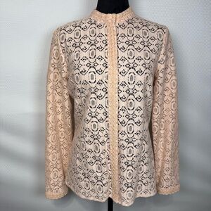 GILI Women's Small Peach Eyelet Lace & Crochet Snap-Front Jacket Top Coquette